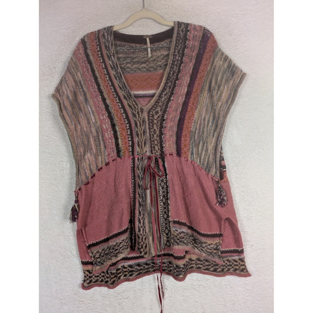 Free People Moonlit Path Women's S Pink Multi Mixed Knit Tassel Boho